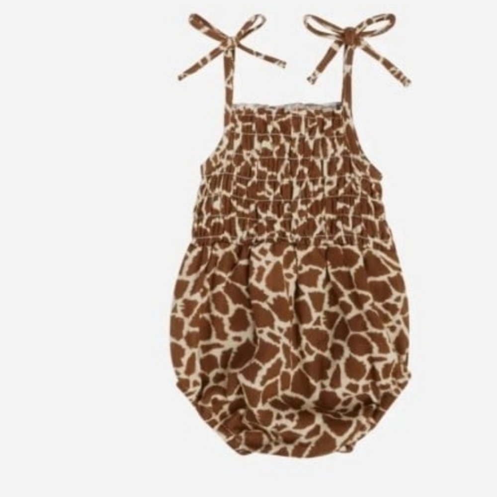 Nwt! Rylee& Cru Giraffe Spot Cotton Romper Size 12-18m 100% Cotton